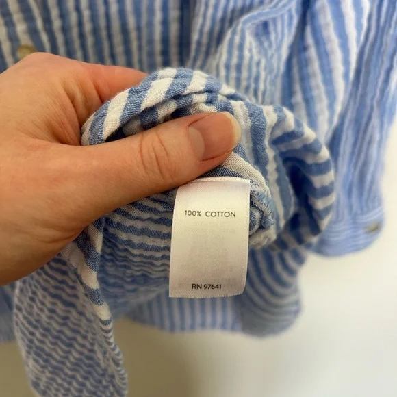 J. Jill Blue and White Stripe Gauzy‎ Cotton Long Sleeve Button Up Size XL - Picture 3 of 4